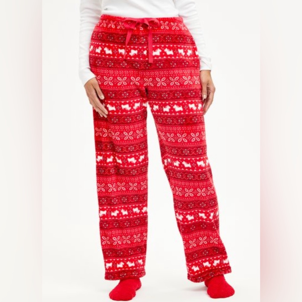 Red & White Scottie Dog Stripe Pajama Pants & Red Socks - Women & Plus